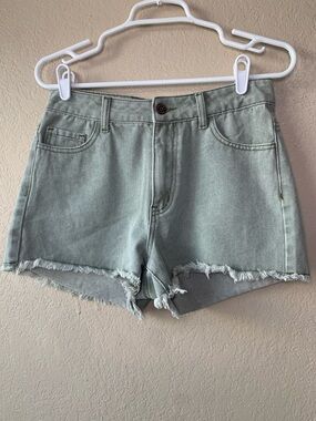 Sincerely Jules High Waist Frayed Hem Sage Green Denim Shorts NWOT